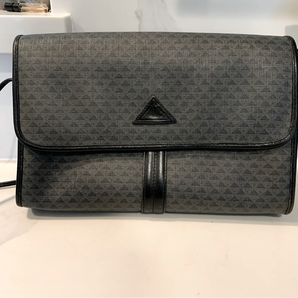 Vintage Liz Claiborne Gray Black Leather Crossbody Shoulder Bag Purse Wallet Set - Picture 3 of 16